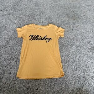 Yellow Distressed Short Sleeve Tee with 'Whiskey' Print NWOT Never Worn